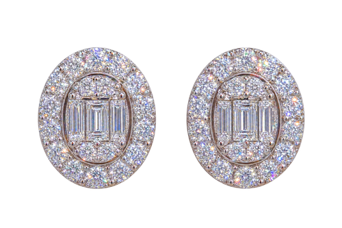 14k White Gold Natural Diamonds Halo Stud Earrings