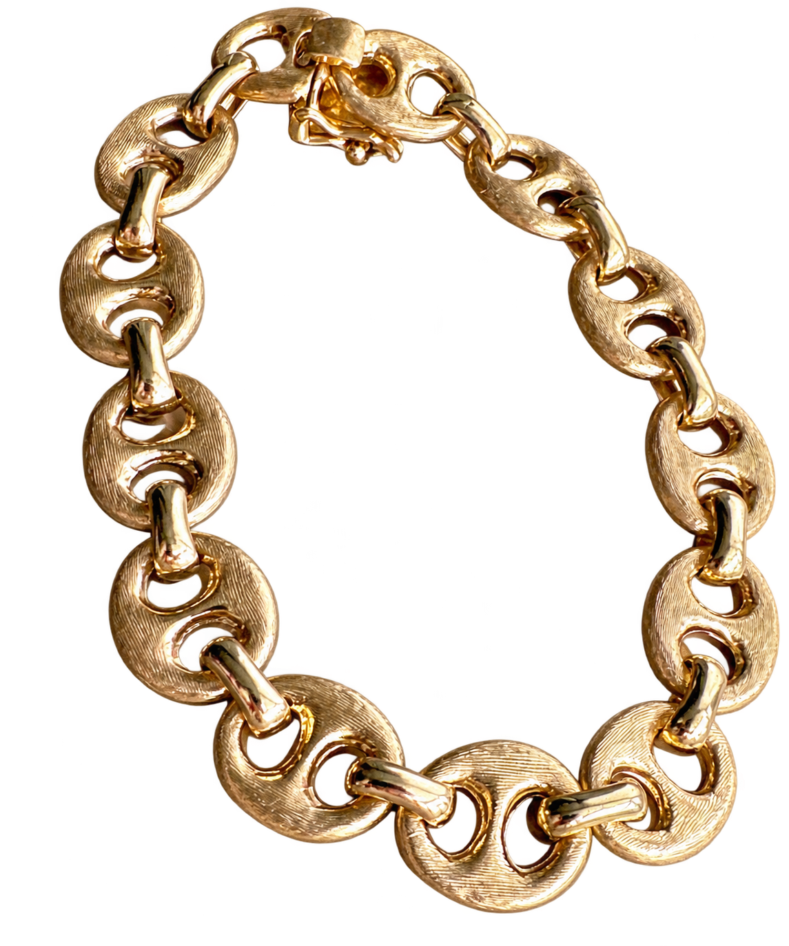 Vintage 14k Puffy Brushed Mariner Link Bracelet