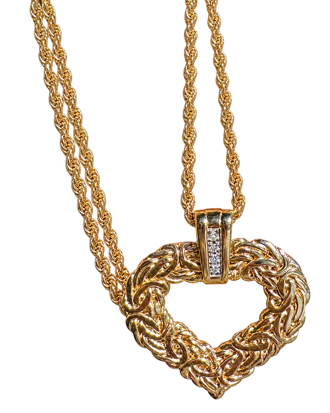 Vintage 14k Byzantine & Diamond Heart Pendant