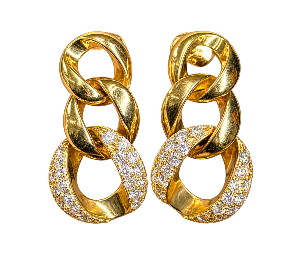 Estate 18k Yellow Gold & Diamond Curb Link Fancy Earrings