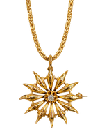 Antique 14k Yellow Gold Starburst Conversion Pendant with Old Mine Cut Diamond