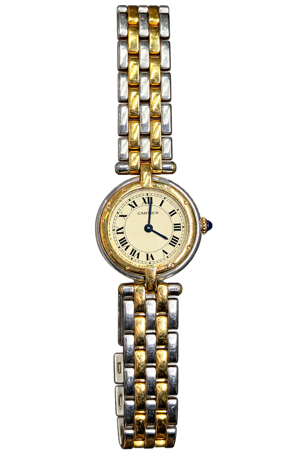 Original Vintage Cartier Panthére Vendome Two-Row Watch 18k Yellow Gold and Stainless Steel