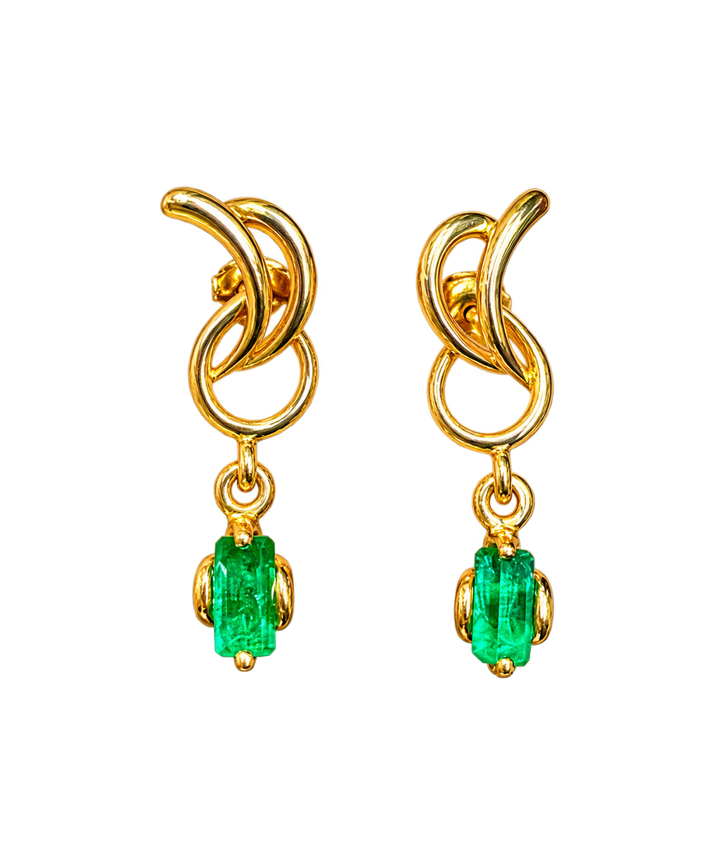 Natural Mined Colombian Emerald Drop Earrings 18k Yellow Gold