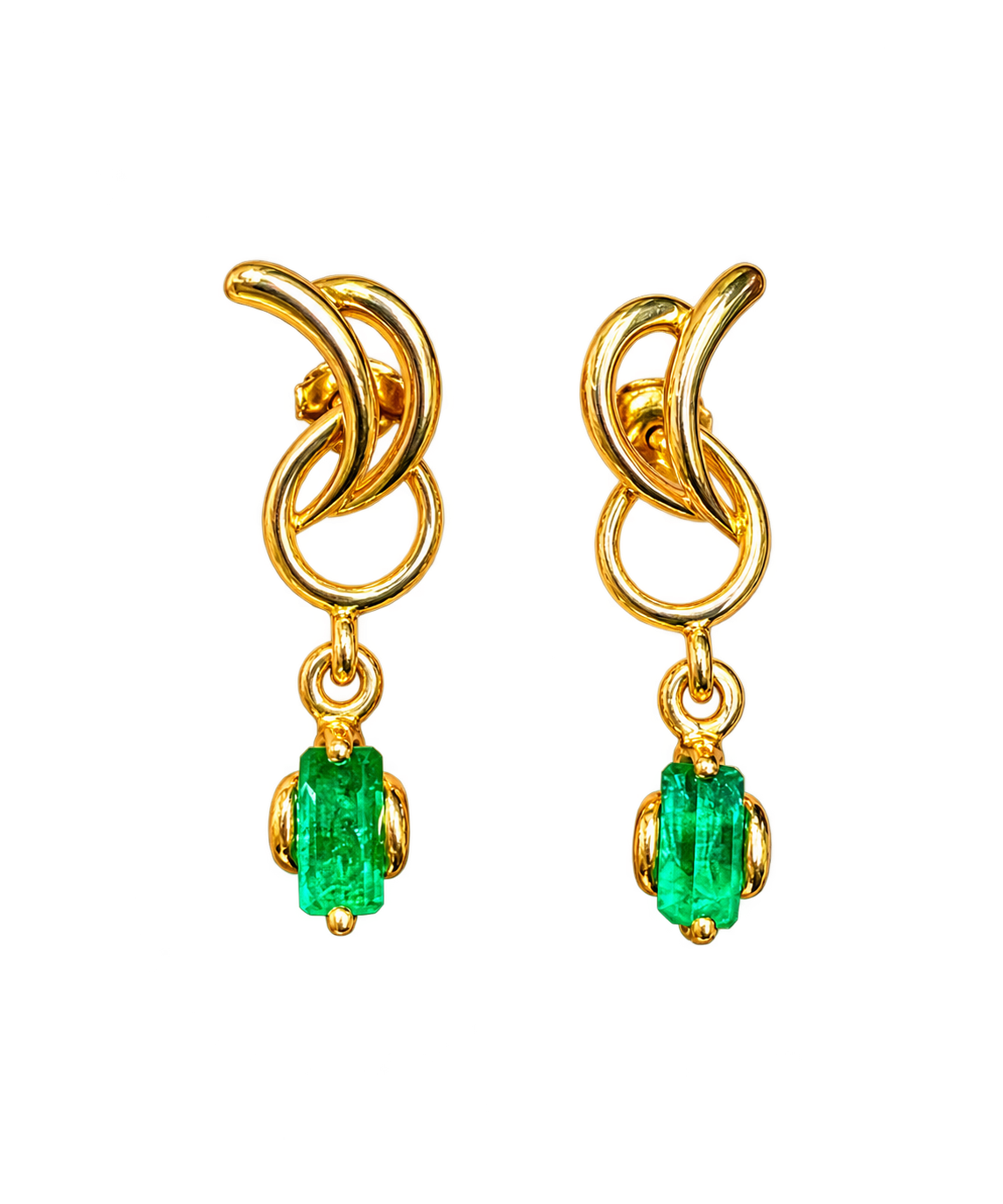 Natural Mined Colombian Emerald Drop Earrings 18k Yellow Gold