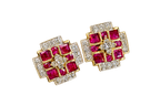 Original Vintage Natural Ruby and Diamond Geometric Earrings