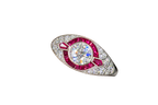 Vintage Inspired Natural Ruby & Diamond Ring 3/4 cttw 14k White Gold