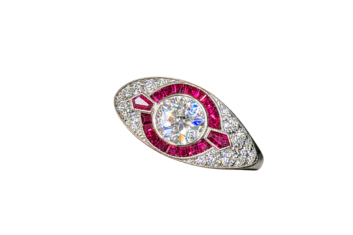 Vintage Inspired Natural Ruby & Diamond Ring 3/4 cttw 14k White Gold