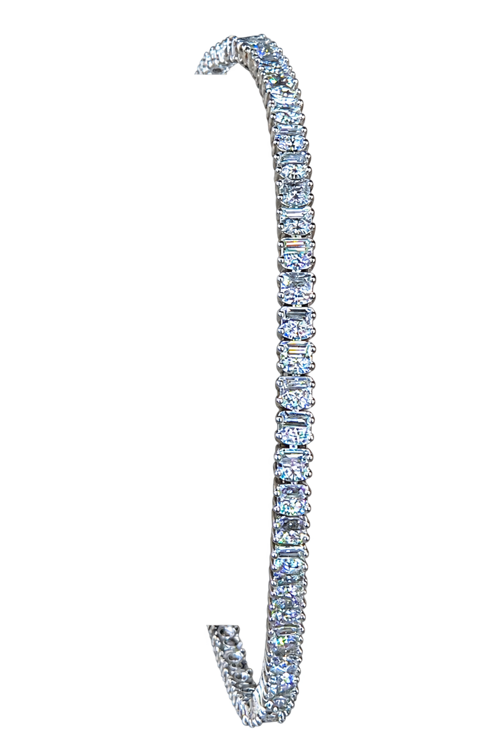 Baguette and Round-Cut Natural Diamond Tennis Bracelet 3 cttw 14k White Gold