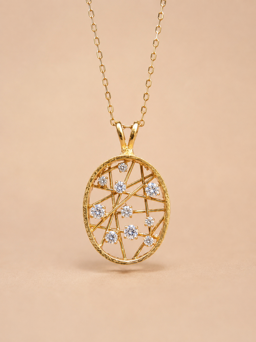 Openwork 18k Yellow Gold and Natural Diamond Pendant Necklace