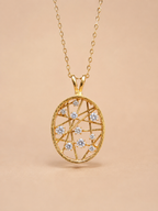 Openwork 18k Yellow Gold and Natural Diamond Pendant Necklace