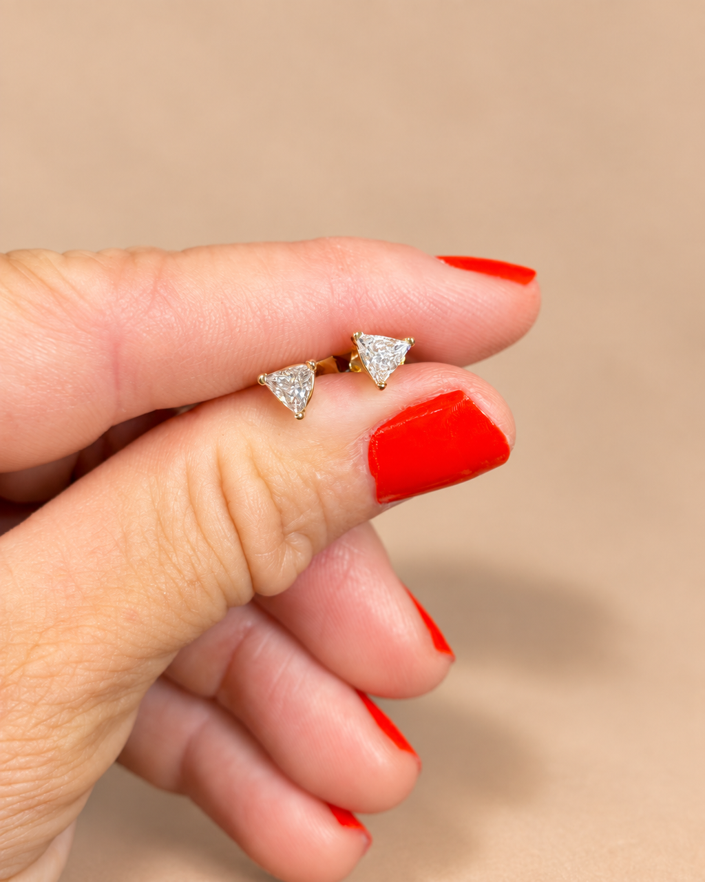 14k Yellow Gold Trillion Cut Natural Diamond Stud Earrings