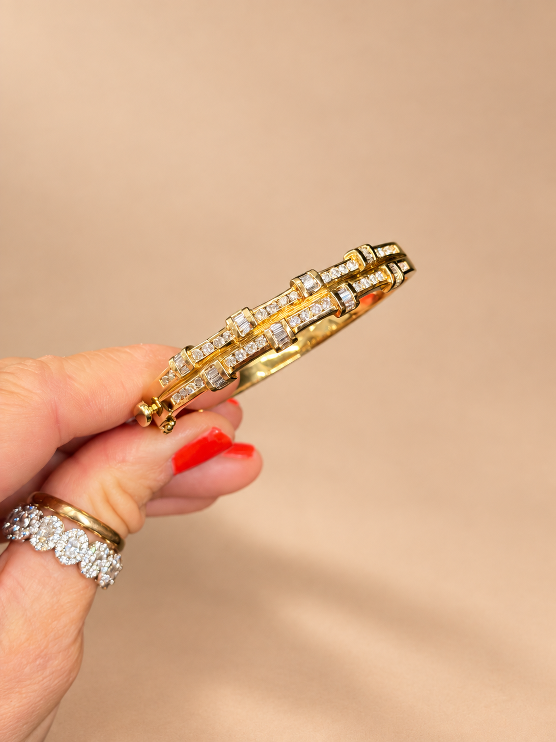 14k Yellow Gold Solid Natural Diamond Double BarBangle 2.58 cttw