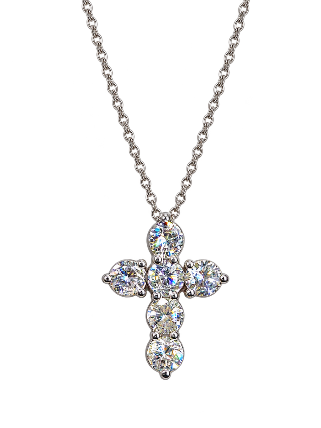 14k White Gold Natural Diamond Cross Necklace