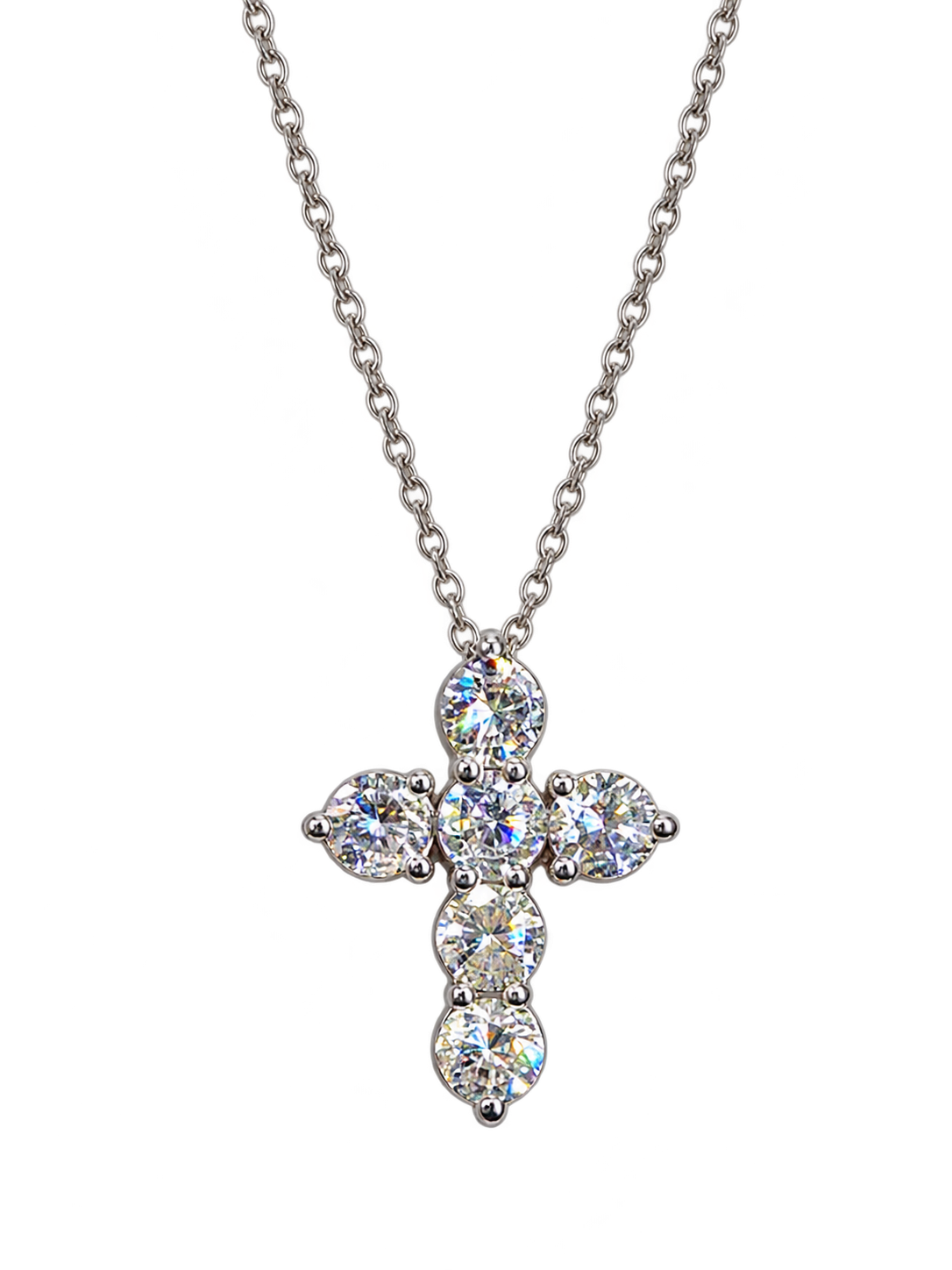 14k White Gold Natural Diamond Cross Necklace