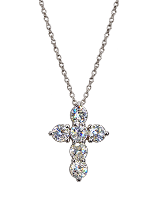 14k White Gold Natural Diamond Cross Necklace