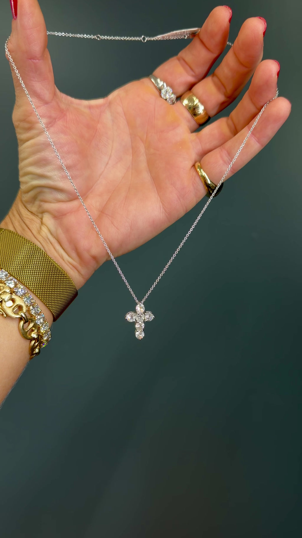 14k White Gold Natural Diamond Cross Necklace